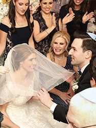 Groom unveiling his Bride in the traditional Jewish wedding ritual, the Bedeken