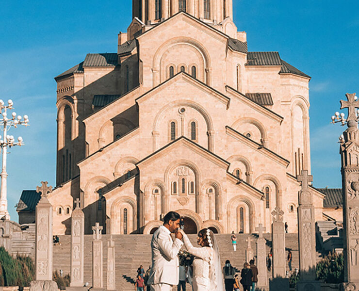 Newlyweds on their overseas Destination Wedding