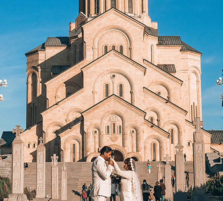 Newlyweds on their overseas Destination Wedding