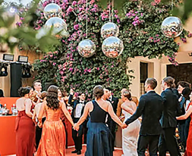 Wedding guests dancing